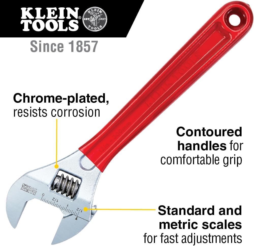 Klein Tools D507-12 Adjustable Drive Wrench, Forged with Extra Capacity Jaw and High Polish Chrome Finish, 12-inch