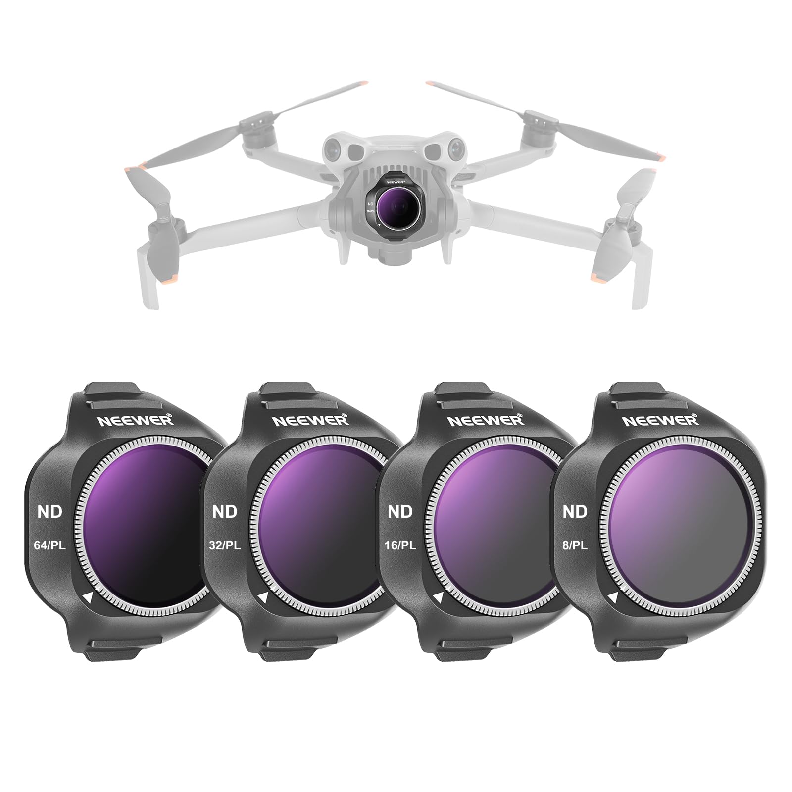 NEEWER ND/PL Filter Set Compatible with DJI Mini 5 Pro Drone Camera (ND8/PL+ND16/PL+ND32/PL+ND64/PL), Snap On Neutral Density Polarized ND Lens Filter Multicoated Photography Accessories, 4 Pack