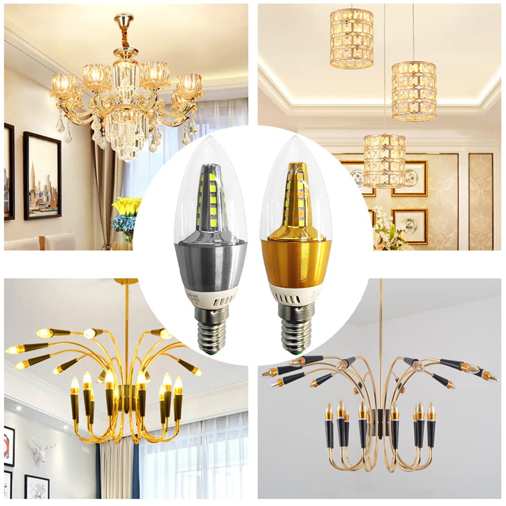 RYTM (Confezione da 10) Lampadine a LED, Lampadina a mais con base E14, Lampadine a candela a LED 5W 500LM 50 Watt equivalenti, 3000K 6000K Non dimmerabile CA 85 V ~ 265 V (Gold 3000K)