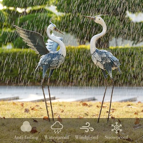 Décorations d'oiseaux pour pelouse statues de héron en métal ciselé 66cm - 7