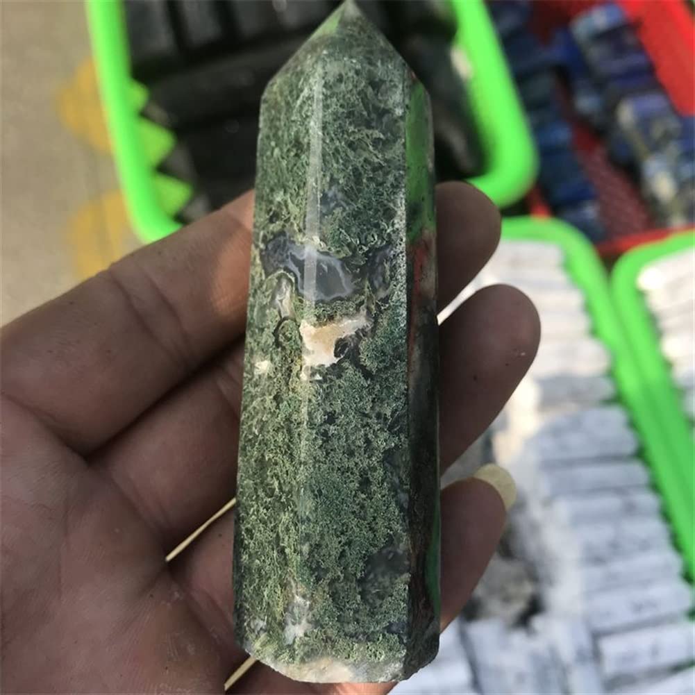 Dekoracja domu naturalny kryształ magia zielona woda trawa agat kryształowy ścieg mech jadeit sześciokątny kryształ kolumnowy ozdoby 1 szt. Kamienie Kolekcje domowe (rozmiar: 6-7 cm)