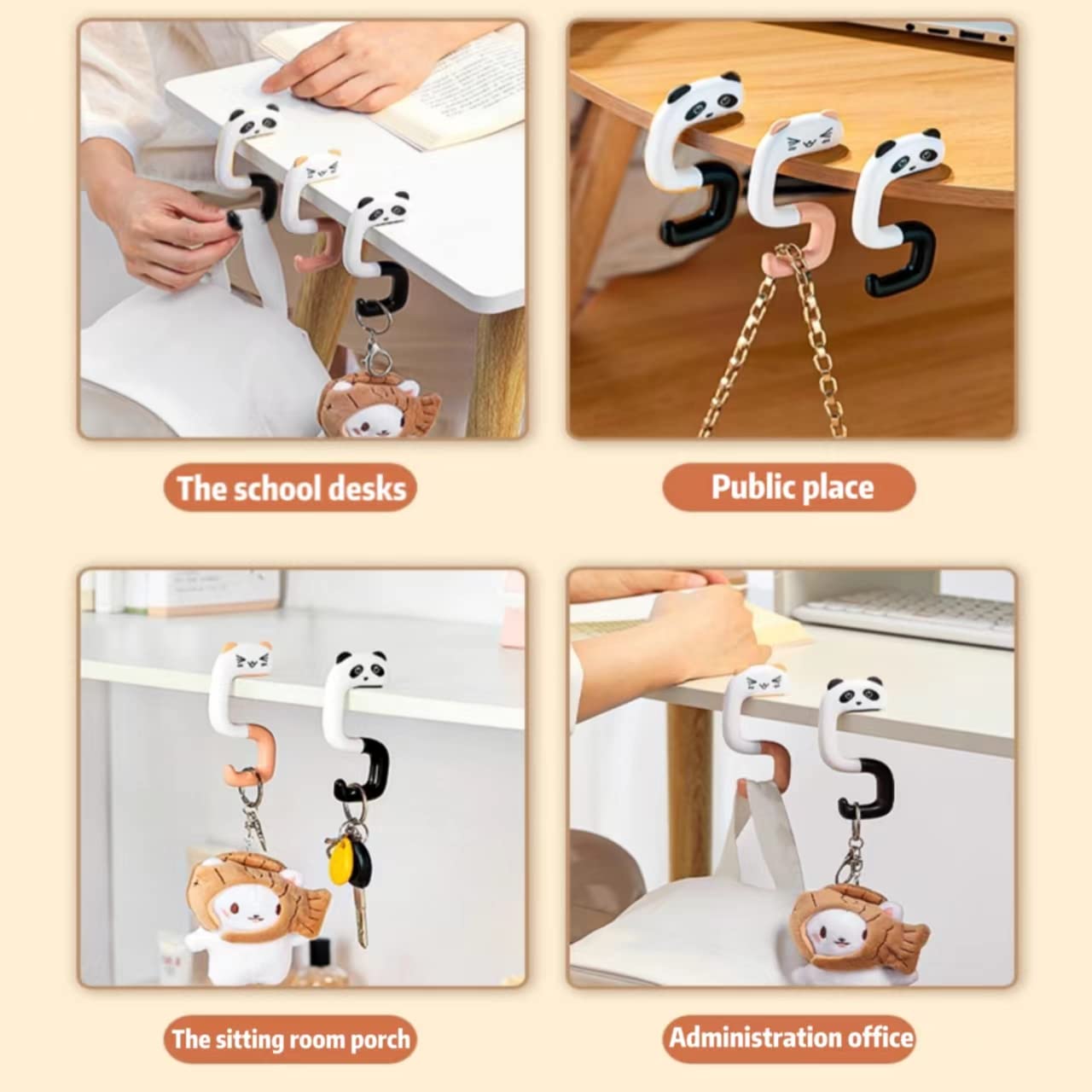 Ganci Per Borsa Da Tavolo 2 Pezzi - Pieghevoli, Portatili, Con Design Panda E Gatto - Foto 3