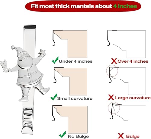 Miniatura 6 de Juego de 4 soportes de calcetines de Navidad para manto, ganchos reutilizables para calcetines de Navidad, colgador de Navidad sin daños para
