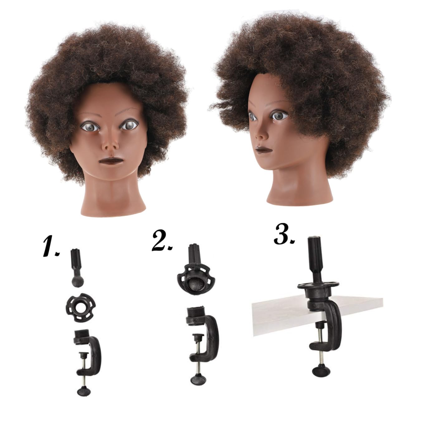 Tête à Coiffer D’entraînement Afro Noire en Plastique et Cheveux | Académie de Coiffure, Cheveux Très Épais et Peu Emmêlés, Usage Formation Coiffures