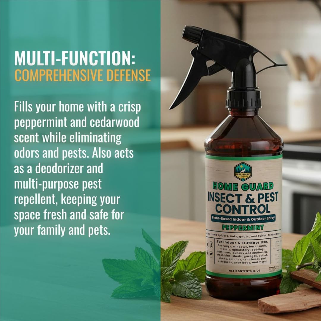 Home Guard Peppermint Insect & Pest Control Spray – Peppermint & Cedarwood Oil Deodorizer with Extended Protection – USA-Made, Safe for Kids & Pets (16 Fl Oz (Pack of 2))