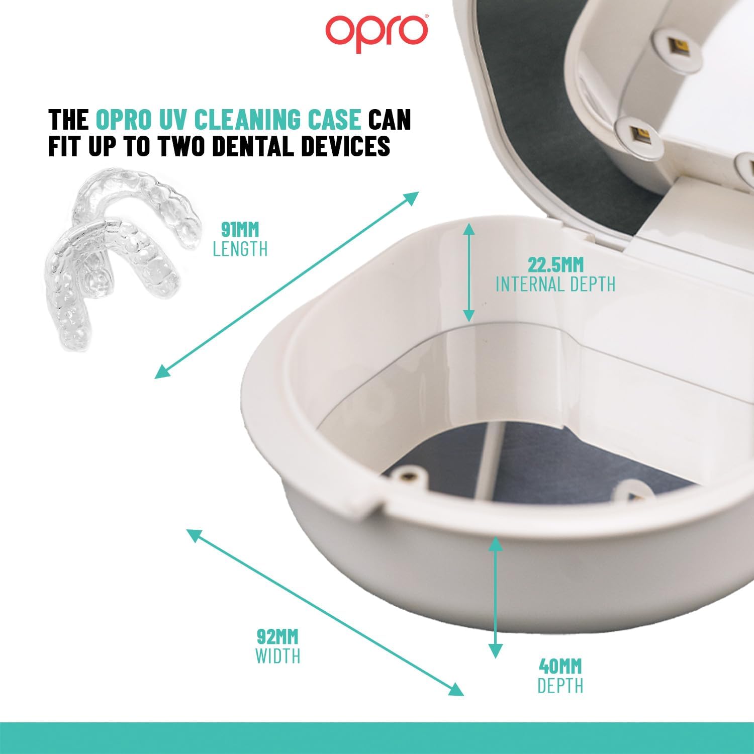 OPRO UV Cleaning Case – Compact, Lightweight, & Rechargeable Retainer Case, Denture, Mouthguard, Nightguard & Aligner Cleaner – Sterilizing, Disinfects, & Cleans Odor, Oral Appliance Cleaner – White