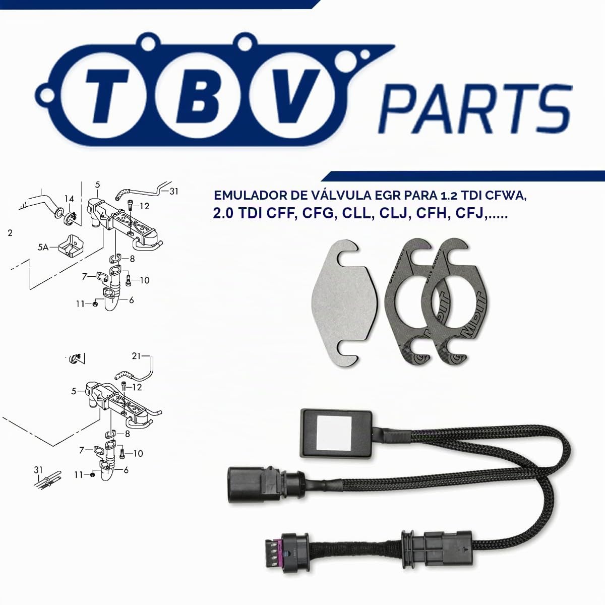 Kit Anular Valvula Egr 03L131512BB 03L131527AX Compatible Para CFFA Motor 2.0 TDI A3 Sharan Alhambra Passat Anular Valvula Egr 03L131512BL 03L906461A 03L131512AP