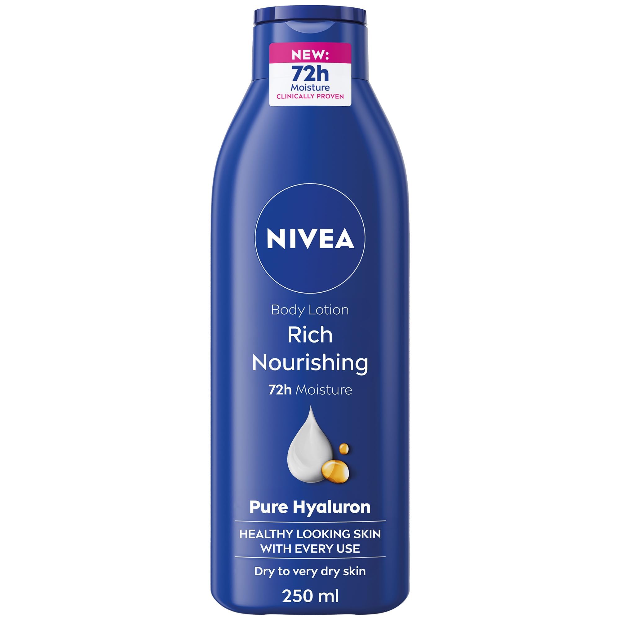NIVEA Rich Nourishing Body Lotion (250ml), Rich 72H Hydration Moisturiser for Dry Skin Made with Deep Moisture Serum and Almond Oil, Intensive Hydration Body Lotion