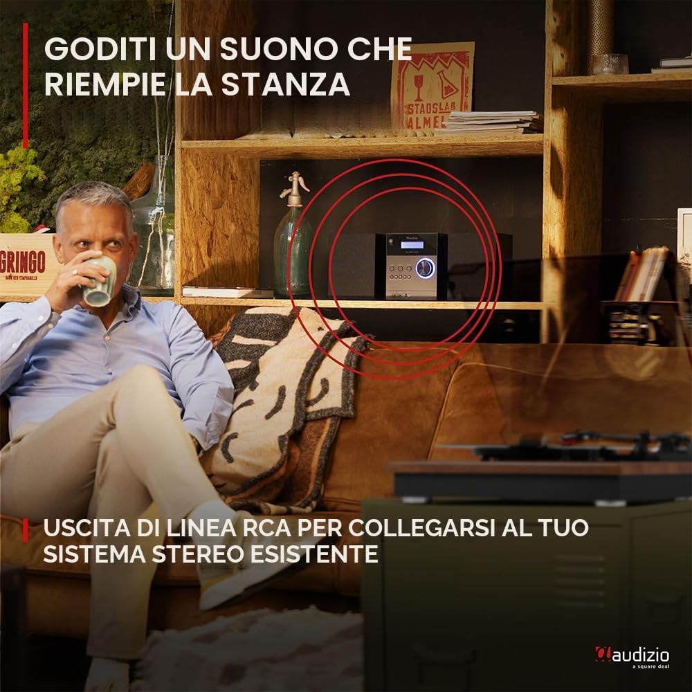 Audizio RP112AD - Platino in vinile Bluetooth in & Out - Acacia, altoparlanti stereo integrati, riproduzione dischi 33, 45 e 78 giri, un giradischi ideale per decorare e ascoltare i tuoi vinili