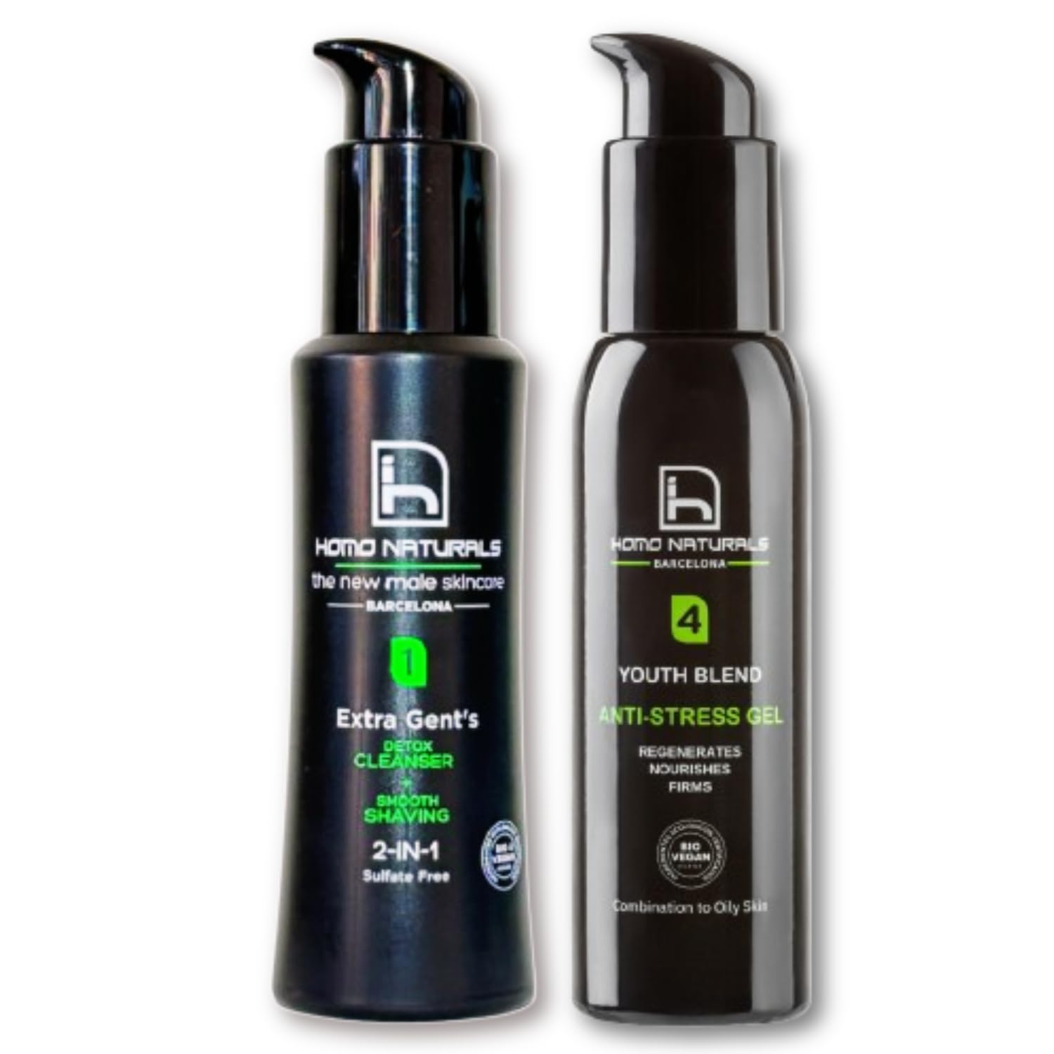 Homo Naturals Detergente Viso + Gel Antirughe - Set Regalo per Uomo - Cosmetici Maschile - Regali Uomo - Trattamento Viso 100% Naturale e Bio