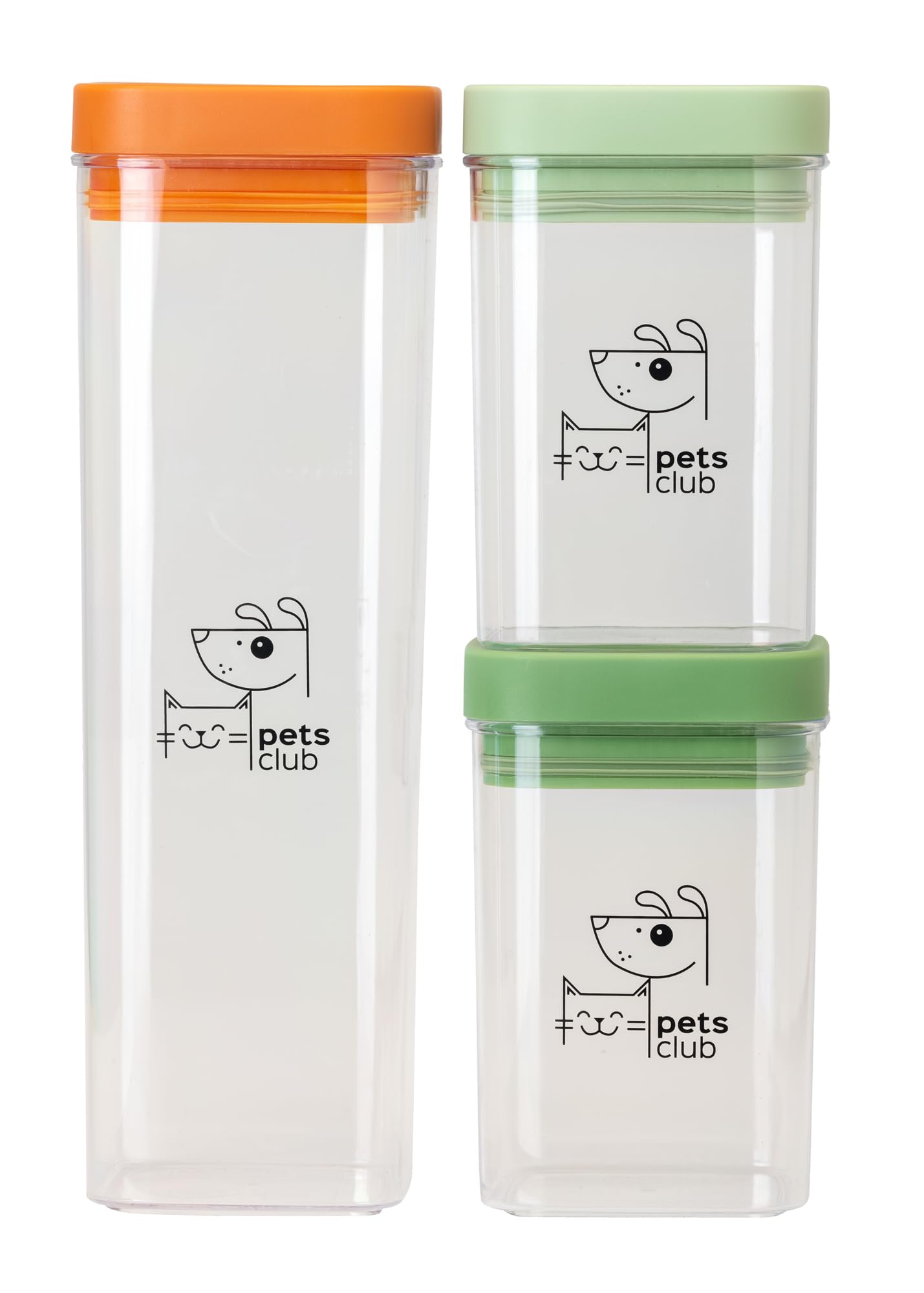 VIGAR - Conteneur pour Snacks - Pack 3 Unités - Collection Pets Club - 250 et 500 ML - Pot en Plastique sans BPA - Couvercle Hermétique - en Orange et Vert