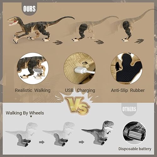 Miniatura 3 de FRUSE Juguetes de dinosaurio jurásico con control remoto para niños, juguete de robot de dinosaurio velociraptor de 2.4 Ghz, luz LED, para caminar,