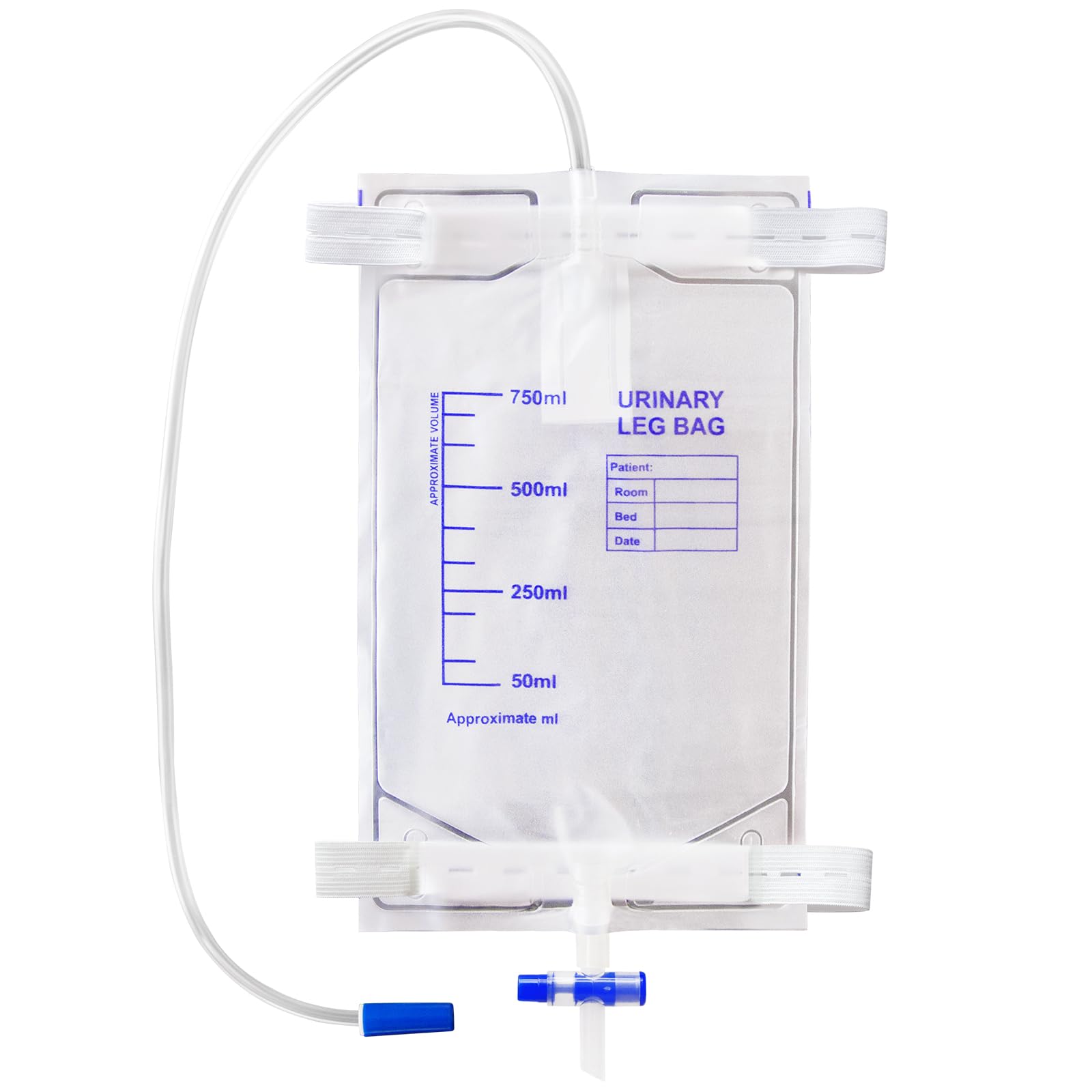 Bolsa de Drenaje de, 5 Piezas Bolsa de Orina 750 ML, Bolsas de Drenaje de Orina con PelíCula Antirreflujo, Bolsa de Recogida de Orina con VáLvula Drenaje en T, Drenaje Y Correas de Tela