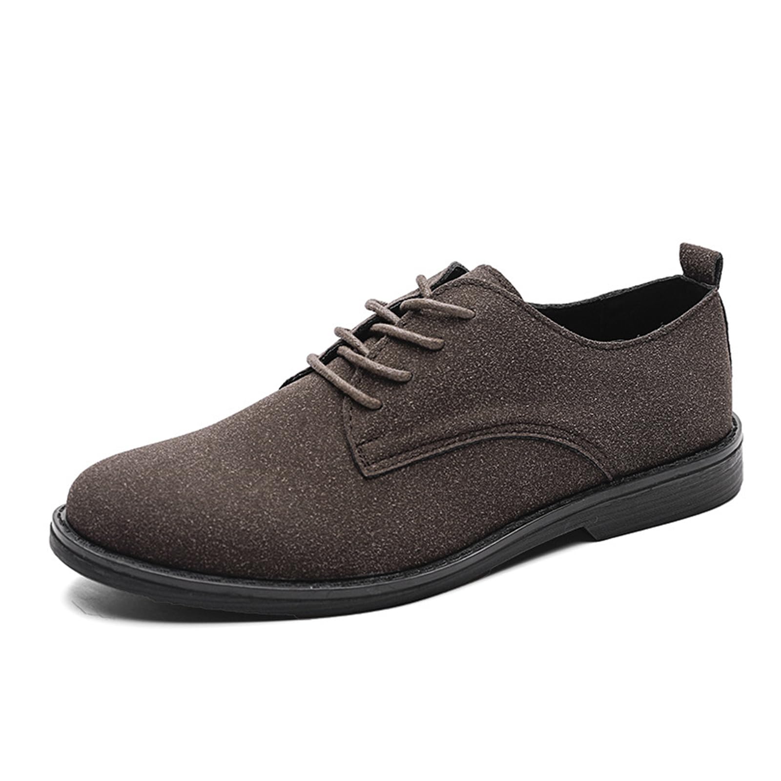 Mens Suede Classic Low-Heeled Business Oxford Shoes Retro Pointed Toe Comfort Lined Non-Slip Lace-Up Dress Derby Shoes