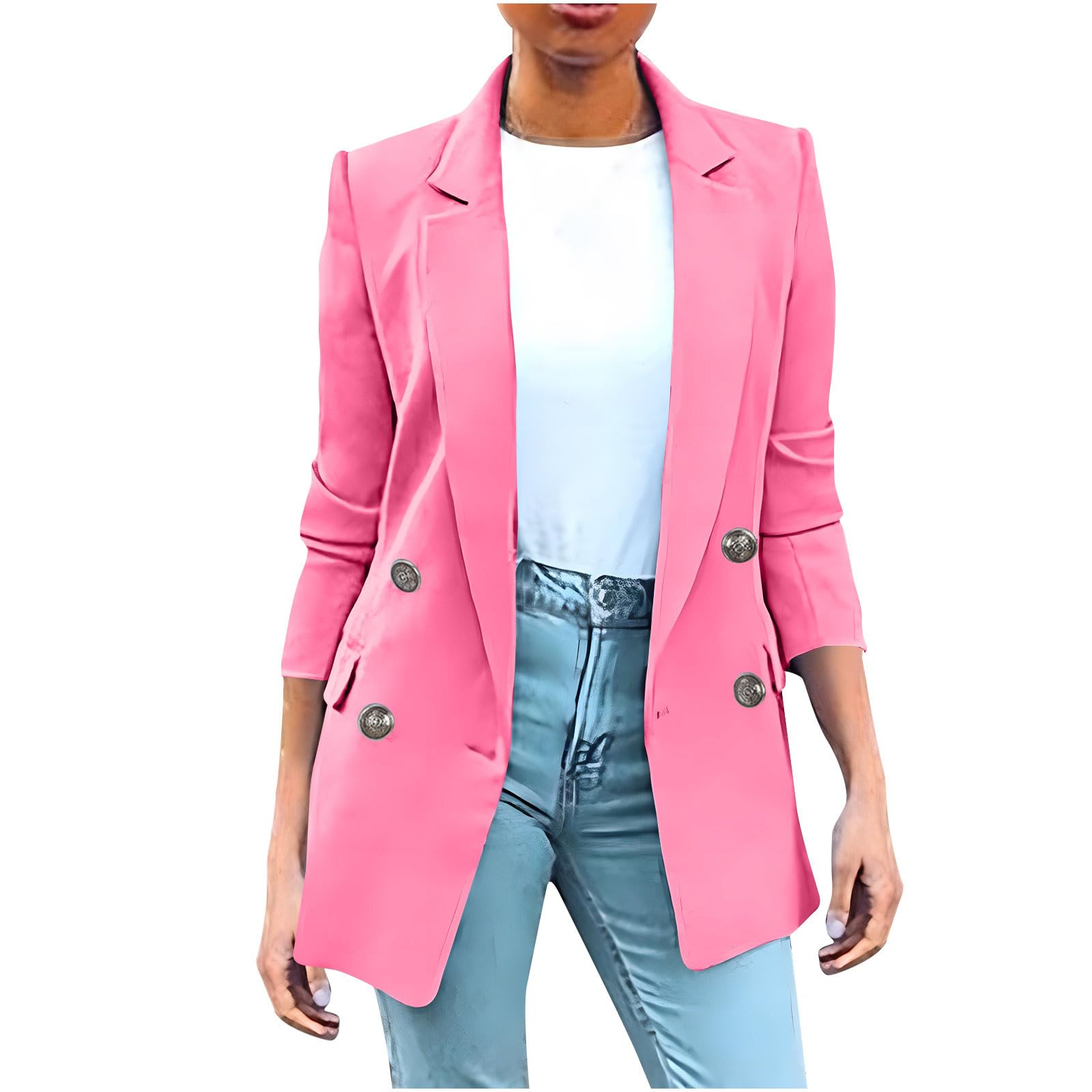 Wkishenl Blazers for Women Casual Long Sleeve Lapel Blazer Jackets Solid Button Open Front Jacket Plus Size Business