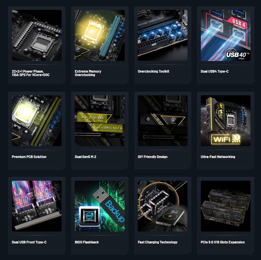 Image of ASRock X870E Taichi OCF Socket AM5 ATX Motherboard, Supports AMD Ryzen 9000 /8000 /7000 Series, 22+2+1 Power Phase, DDR5, 2X PCIe 5.0 x16, USB4, WiFi 7, 5GbE LAN
