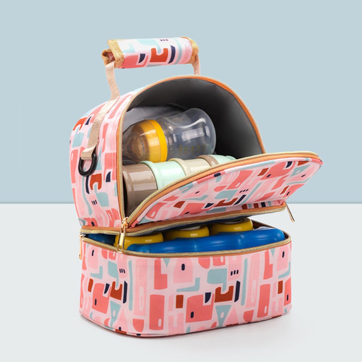 1pieza Bolsa Térmica para Leche Materna de Nylon Doble Mochila Portátil para Madre con Aislamiento Prolongado Almacenamiento Seguro y Bolsillo Trasero Multifunción para Viajes