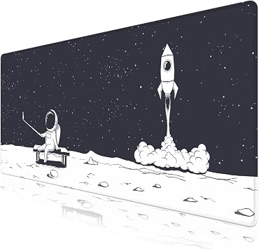 Mouse Pad, Cute Cool XXL Big Desk Mat for Desk Cover, Anti-Slip Large Mousepad with Stitched Edges, Keyboard Mat for Computer Desktop Table Protector I Astronaut & Rocket