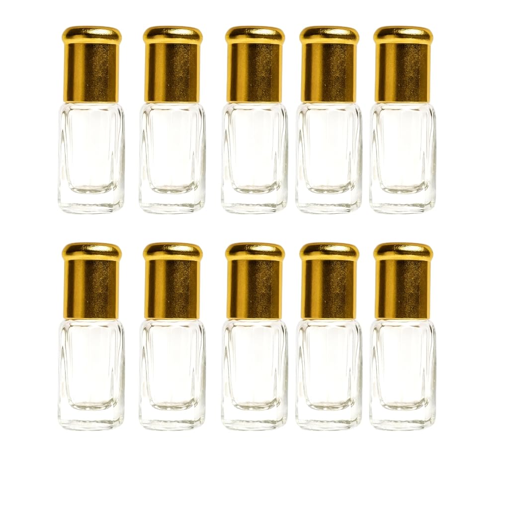 Pack of 10-6ml Empty Attar Bottles with Roll-On Applicator | Refillable Glass Perfume Oil Bottles for Attar, Ittar, Essential Oils & Fragrance | Travel-Friendly Leakproof Design