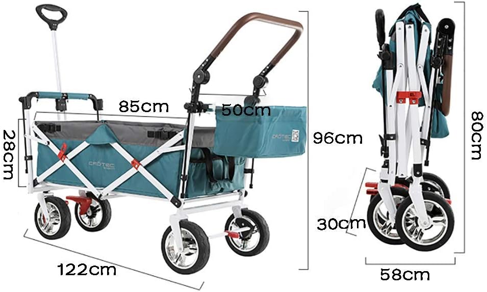 Outdoor Folding Hand Truck Push Pull Trolley Collapsible Wagon Stroller Cart for Kids,with Foot Brake and Double 3-Point seat Belt Luggage