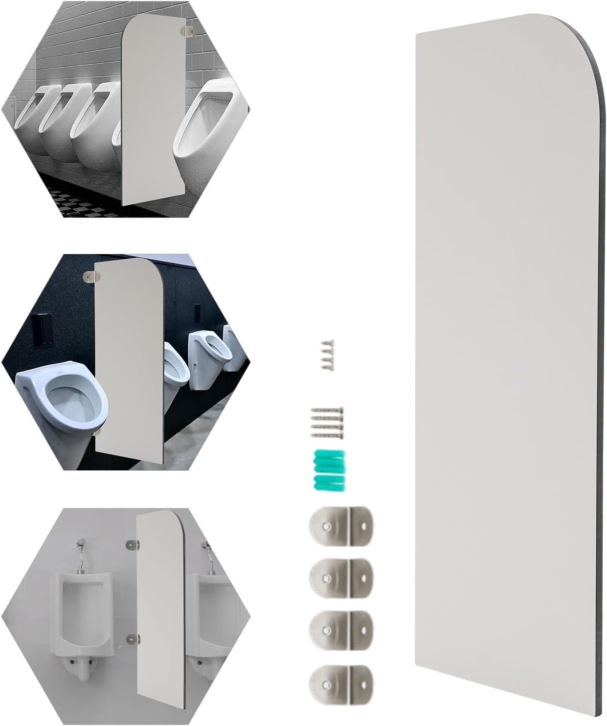 16 x 35 inch Urinal Screen Toilet Partition, Wall-Mounted Urinal Partition Divider Screen for Men's, Water-Proof Baffle Bathroom Partition for Public Places (Light Grey+Round Angle)