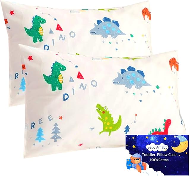 Baby Toddler Pillowcases Dinosaur Cot Bed Pillow Pair Case 40 x 60cm - 2 Pack 100% Cotton Pillow Cover Set - Kids Travel Pillow Cases for Boy & Girl Bedding, Soft Small Pillowcases Envelope Closure