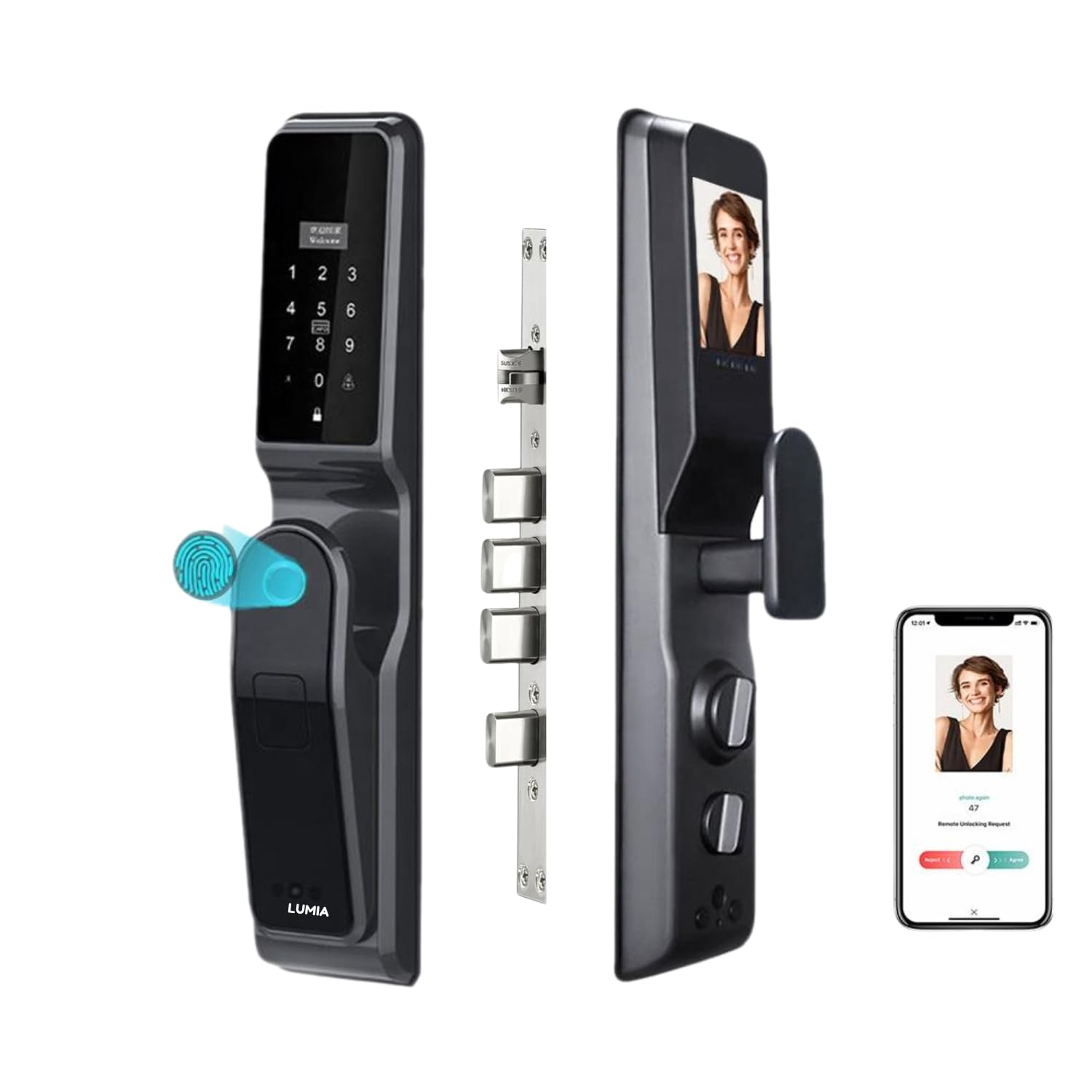 LUMIA Jaws Digital Door Lock with Camera, 7-Way Unlocking Fingerprint, WiFi+Bluetooth, Mobile App, OTP, Password, NFC Card and Key Access (No Extra Gateway Required) (LUMIA Jaws) 2 Years Warranty (B0DG5RK6QW) Amazon Price History, Amazon Price Tracker