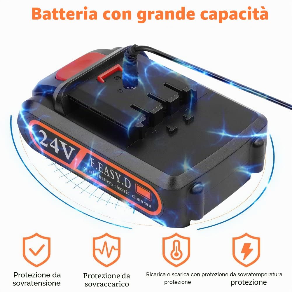 flintronic 24V 2000mah Batteria di Backup per Mini Motosega Elettrica, Accessori per Motosega a Mano da 6 Pollici, Accessori per Motosega