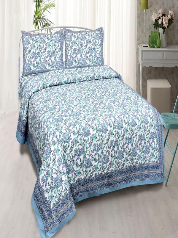 Image of Jaipur Fabric Elegant Floral Cotton Bedsheet with 2 Pillow Covers Bed Sheet Set