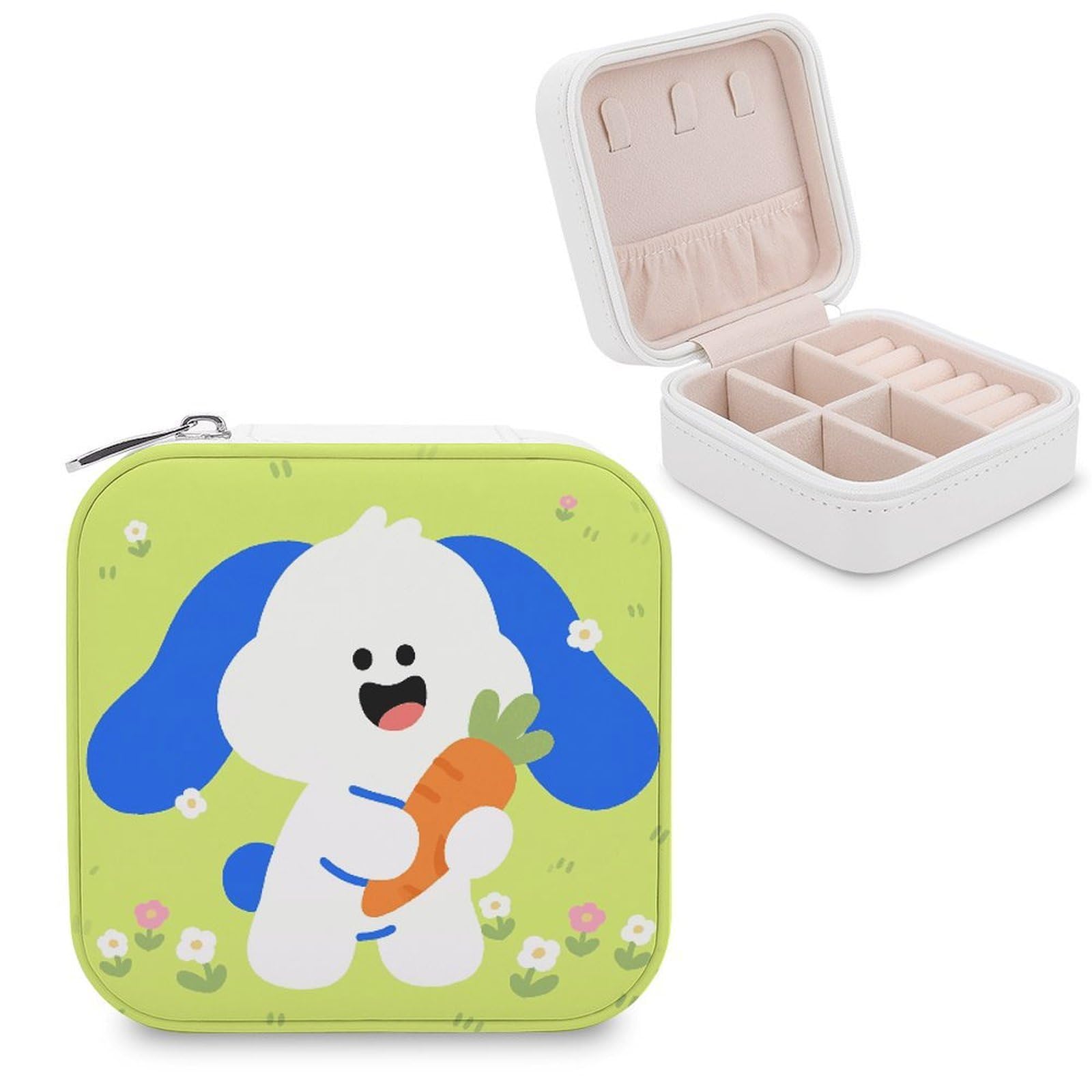 VstaDank Cute Rabbit Jewelry Box for Women Jewelry Organizer Storage Case with Zipper Mini Travel Jewelry Case Cute Trinket Organizer Leather Portable Jewelry Storage Box
