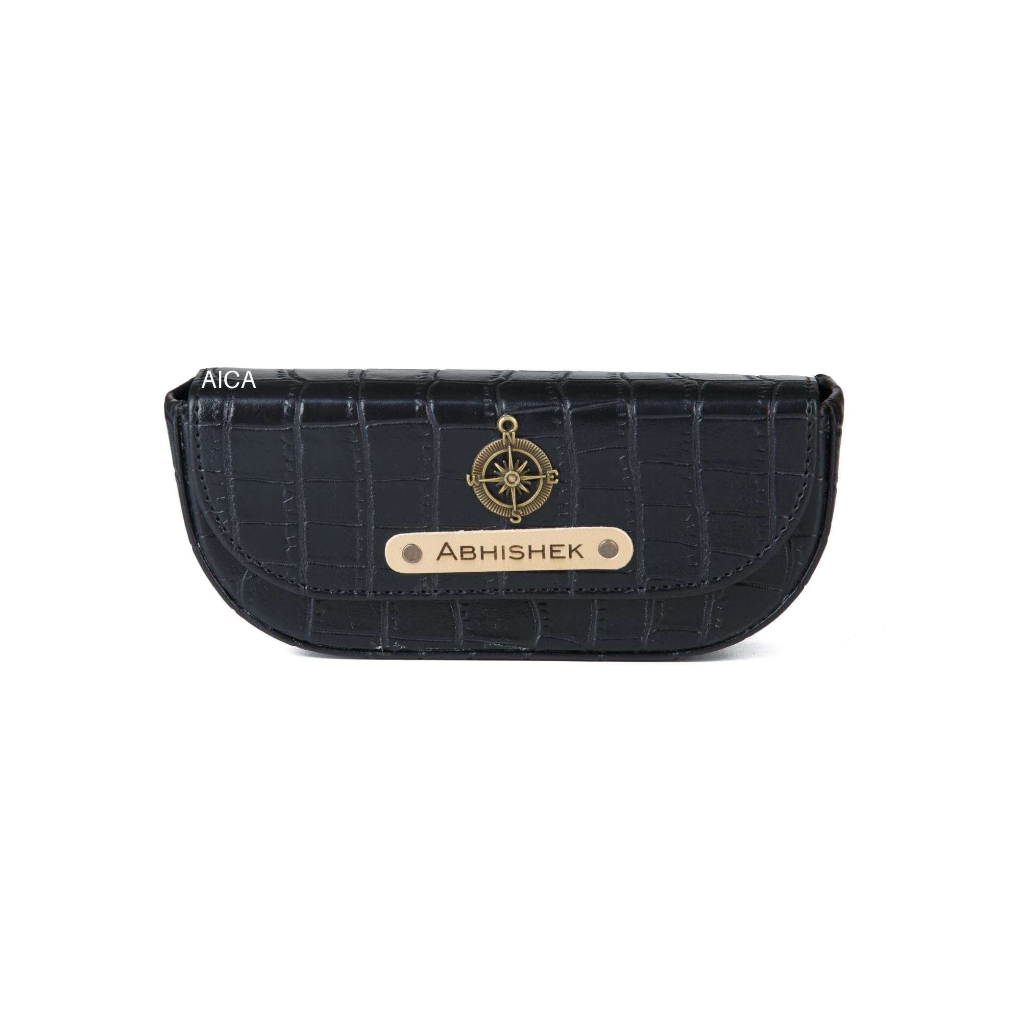 Personalized Name & Charm Sunglasses Case for Men & Women (Black) | Self – Textured Leather Eyewear Cover with Magnetic Closure | Christmas Secret Santa Gifts for Men & Women