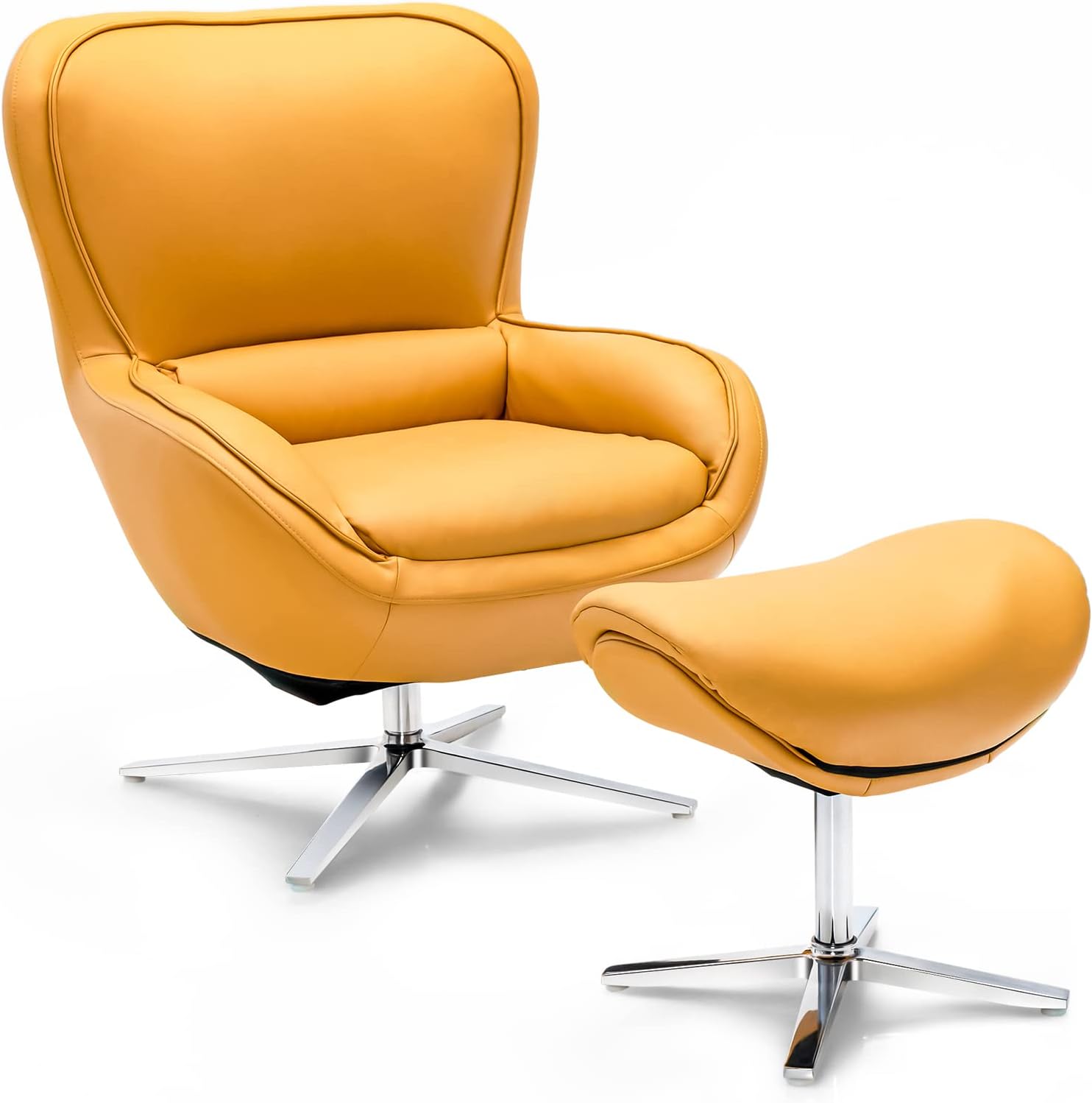 COSTWAY 360° Swivel Lounge Chair and Footstool Set, Modern Upholstered