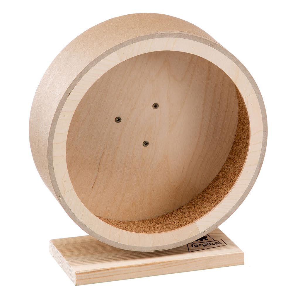 FERPLAST Rueda de Madera para Hámster, Juguetes de Madera para Hámsters y Ratones, Diámetro 21 cm