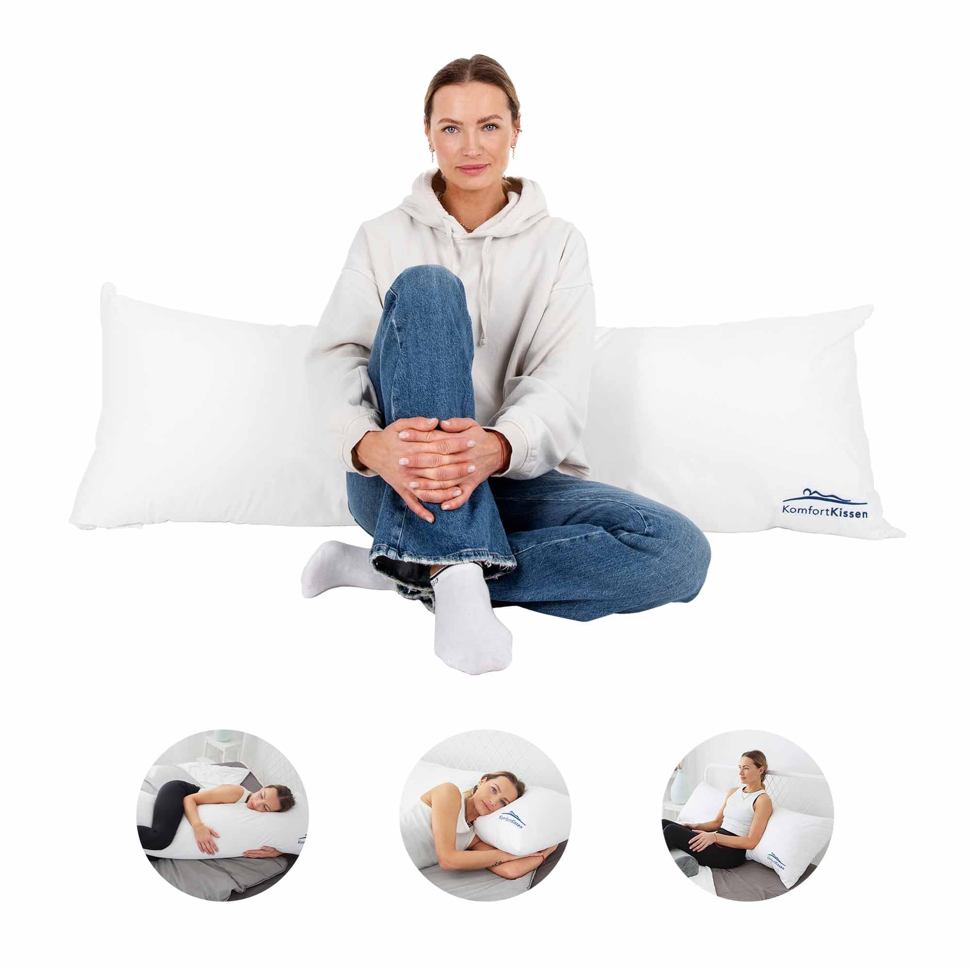MKS Body Pillow 150 x 50 cm – Oreiller de Corps pour Adulte avec Housse en Coton – Traversin Plat et Coussin Long pour Lit – Idéal comme Coussin pour Dormir sur le Côté, Grossesse et Soutien – Blanc