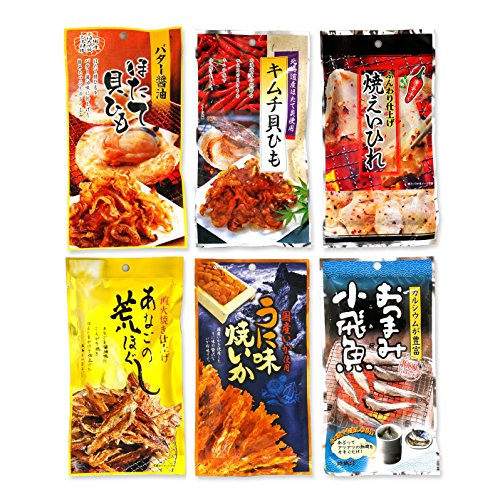 Assorted 6 Packs of Otsumami (Japanese Dried Seafood Snack eaten with Sake) Set G (Broiled Fish, etc.) Ninjapo Wrapping