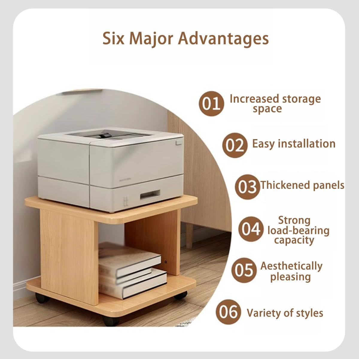 Soporte para impresora debajo del escritorio con gabinete de impresora Der & Shelf le con ruedas con freno para fax, impresora 3D, escáner, fácil montaje (blanco, 15.7 x 15.7 pulgadas)