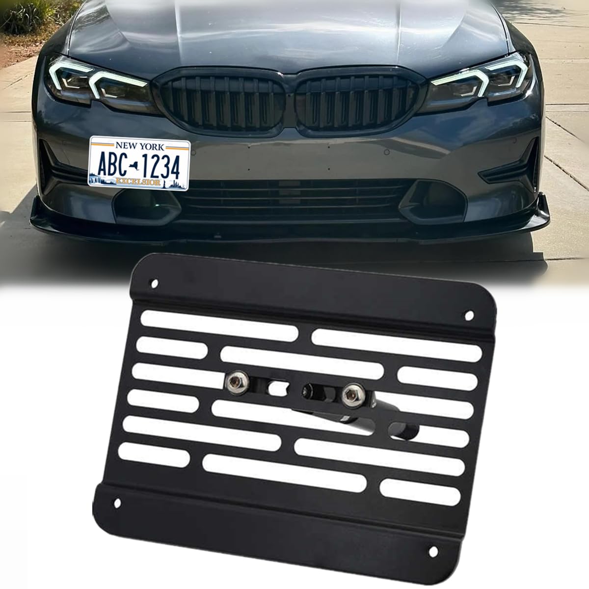 View 1 of JDM Style No Drill Front Tow Hook License Plate Frame for BMW 3 Series G20 320i 330i 4 Series 420i 430i G22 G23 G26 Z4 G29 2019+ Stainless Steel Relocator Holder Front Bumper Frame