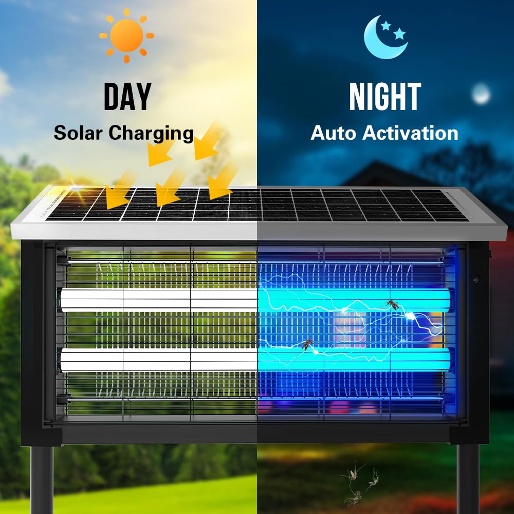Bug Zapper Outdoor Solar, 4000V Electric Fly Mosquito Trap with LED Lamp, Waterproof & Portable Insect Killer for Patio, Yard, Camping, Home, Garden — view 3