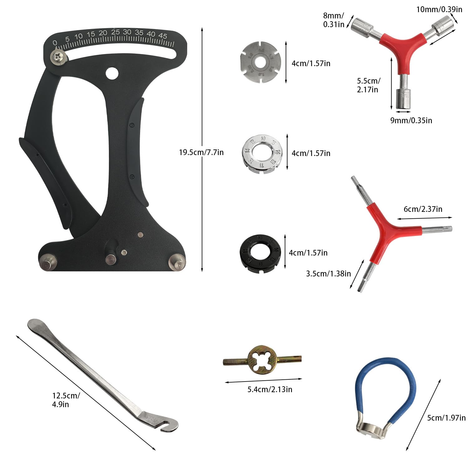 SUGOOE Bicycle Spoke Tension Meter Wrench Repair Tool Set, 9pcs Portable Bike Spoke Adjustment Tool Kit for Bike Repair