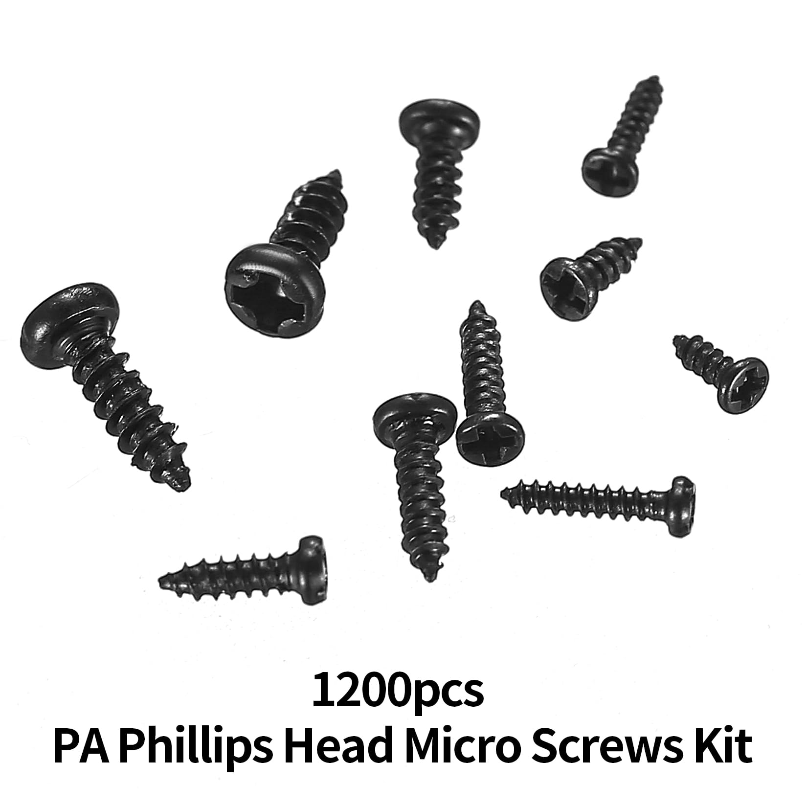 Kit Viti Autofilettanti Micro Nere Testa Piatta Phillips | M1, M1.2, M1.4, M1.6, M1.7