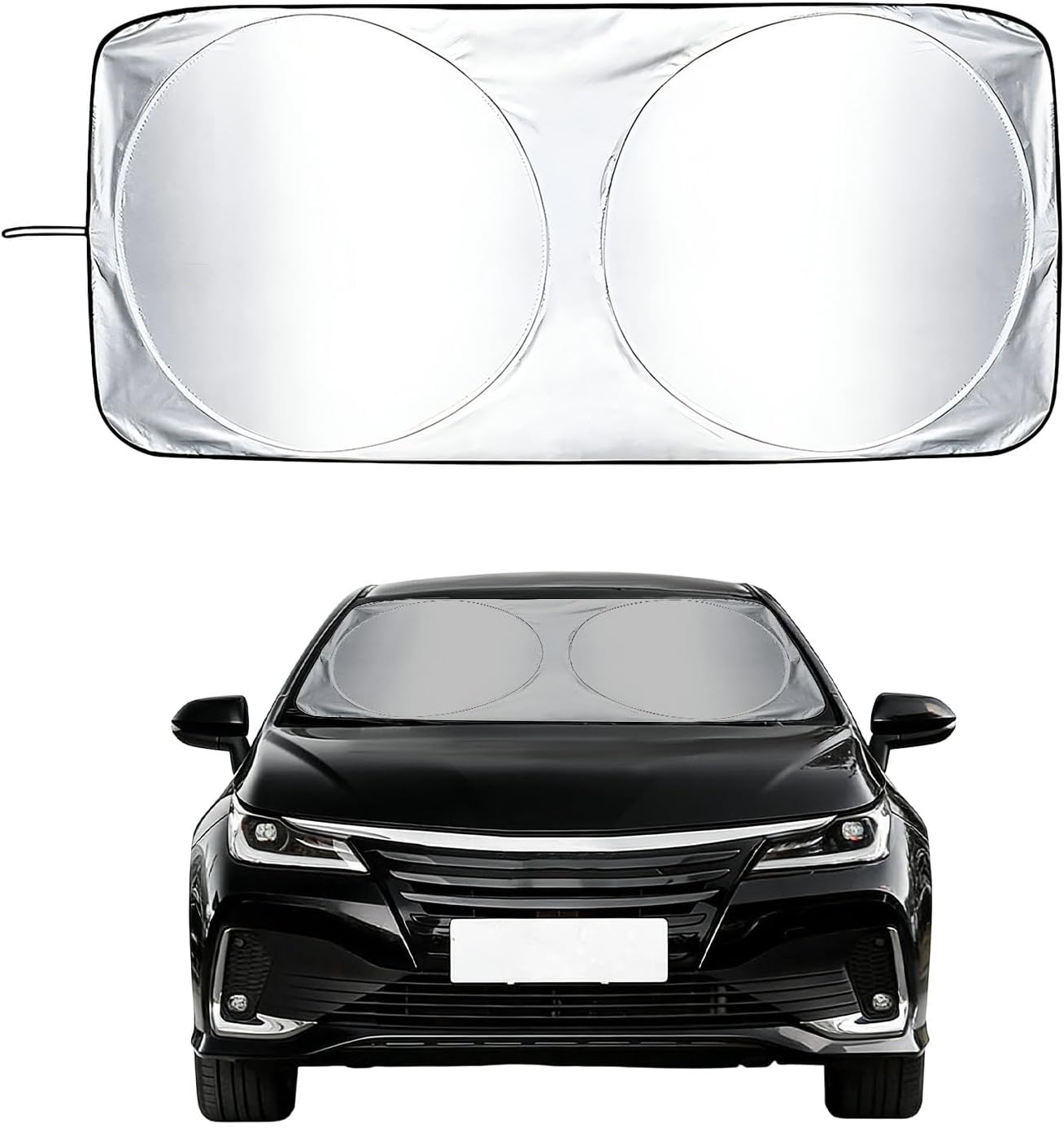 Car Windshield Sun Shade with Storage Pouch, Reflective Auto Front Windshield Sunshade Cover, Foldable Vehicle Front Window Sun Blocker Keeps Interior Cool, Car Accessories (59.0 × 27.6 Inches)