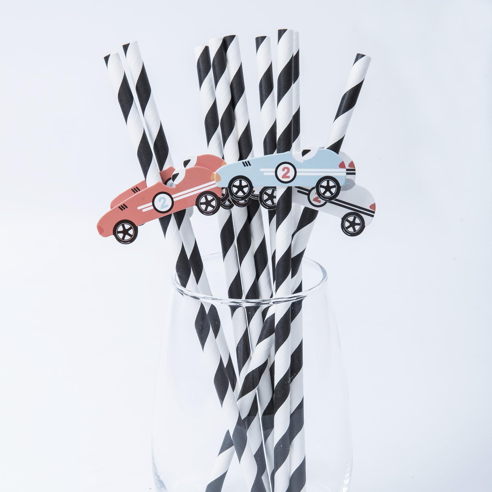UOREND Vintage Race Car Straws,Fast One Party Straws,Two Fast Party Supplies,Race Car Party Favors