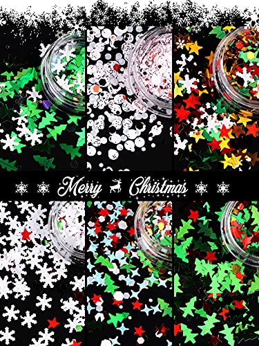 Ebanku 6 Boxes Christmas Nail Sequins, Snowflake Sequins For Nail Art Holographic Laser Nail Glitter Snowflake Christmas Tree Star Flakes Colorful Confetti For Christmas Nail Face Body Decor #TOP1