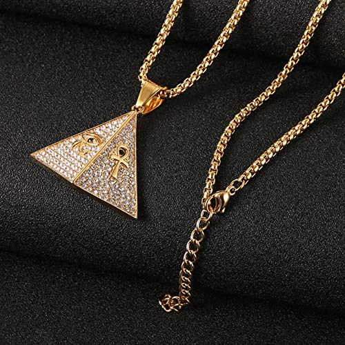 AsAlways 18K Gold Plated Pyramid Necklace for Men Stainless Steel Cubic Zirconia Coptic Ankh Cross Eye of Horus Ancient Egypt Pendant Necklace3