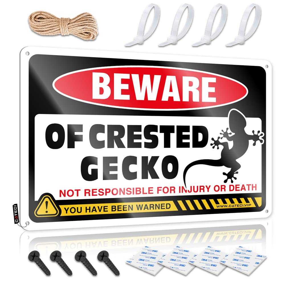 STWNVOITV Metal Man Cave Sign Beware Of Crested Gecko Sign Little Man Cave Sign Funny Decor For Bar(20X30CM)