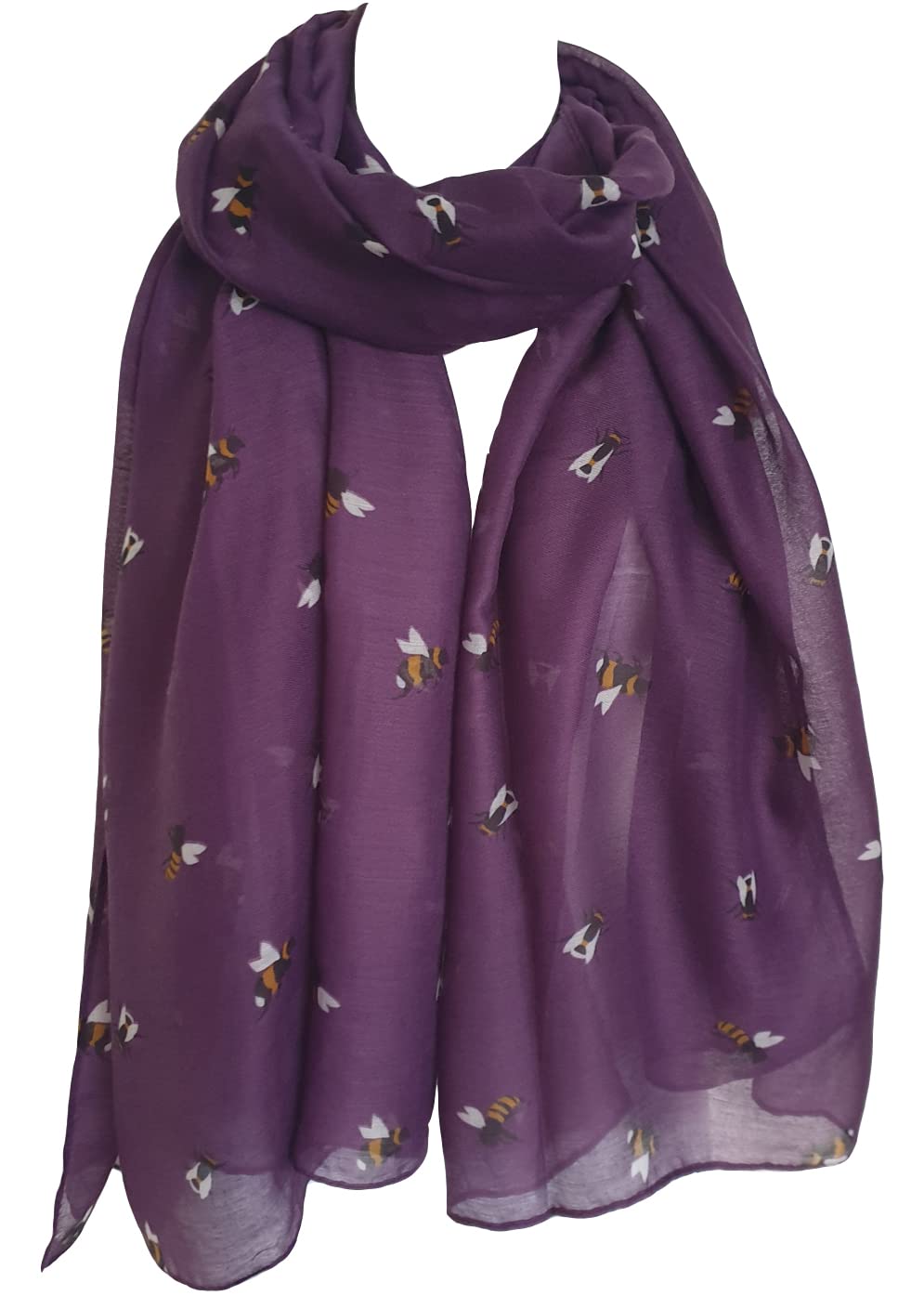 GlamLondon Bumble Bee Print Scarf Ladies Lightweight Fashion Oversize Wrap (ZY - Purple)