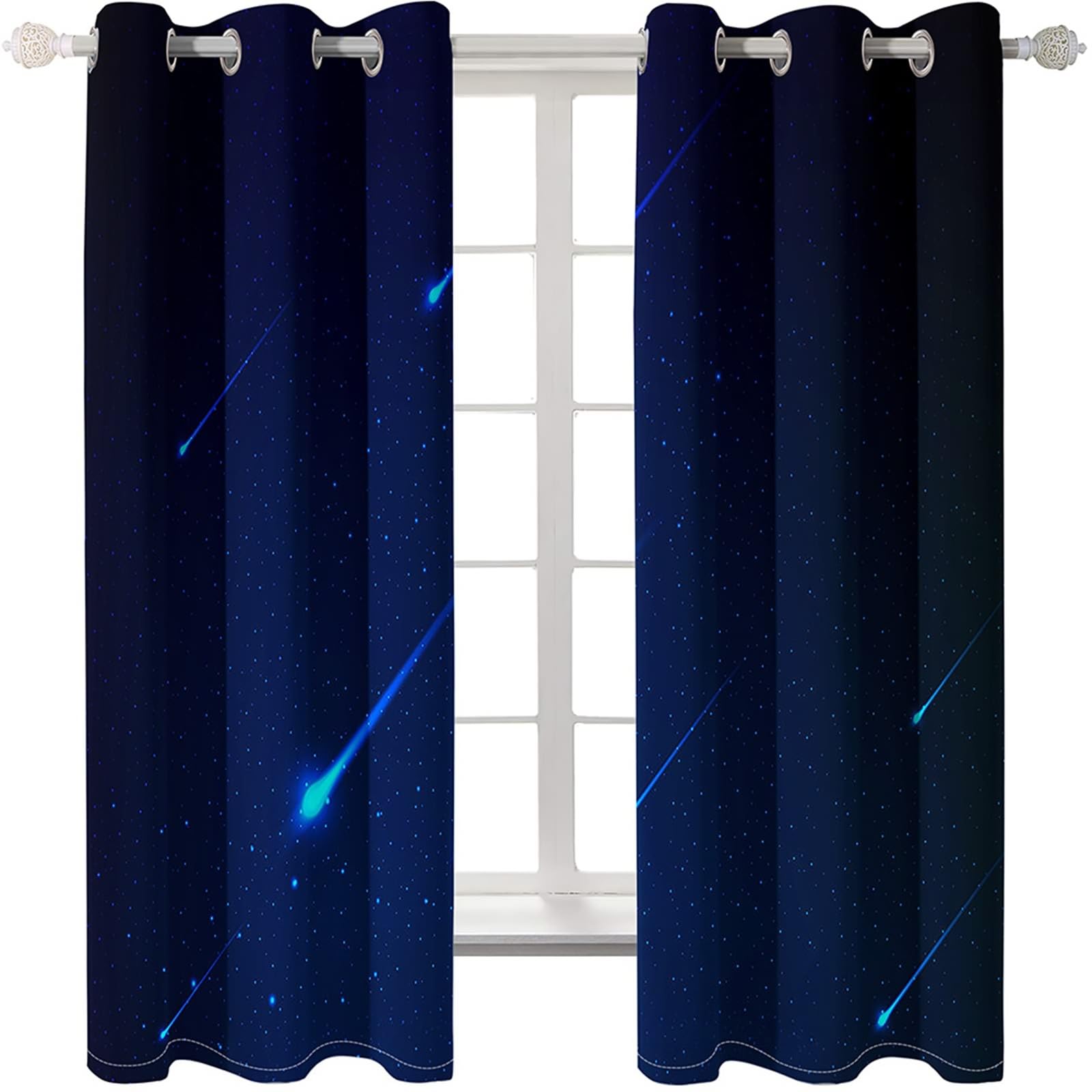 Schlafzimmer Vorhänge Blickdicht, 152x214cm Dunkelblau Meteor Sternenhimmel Vorhang für Wohnzimmer/Schlafzimmer