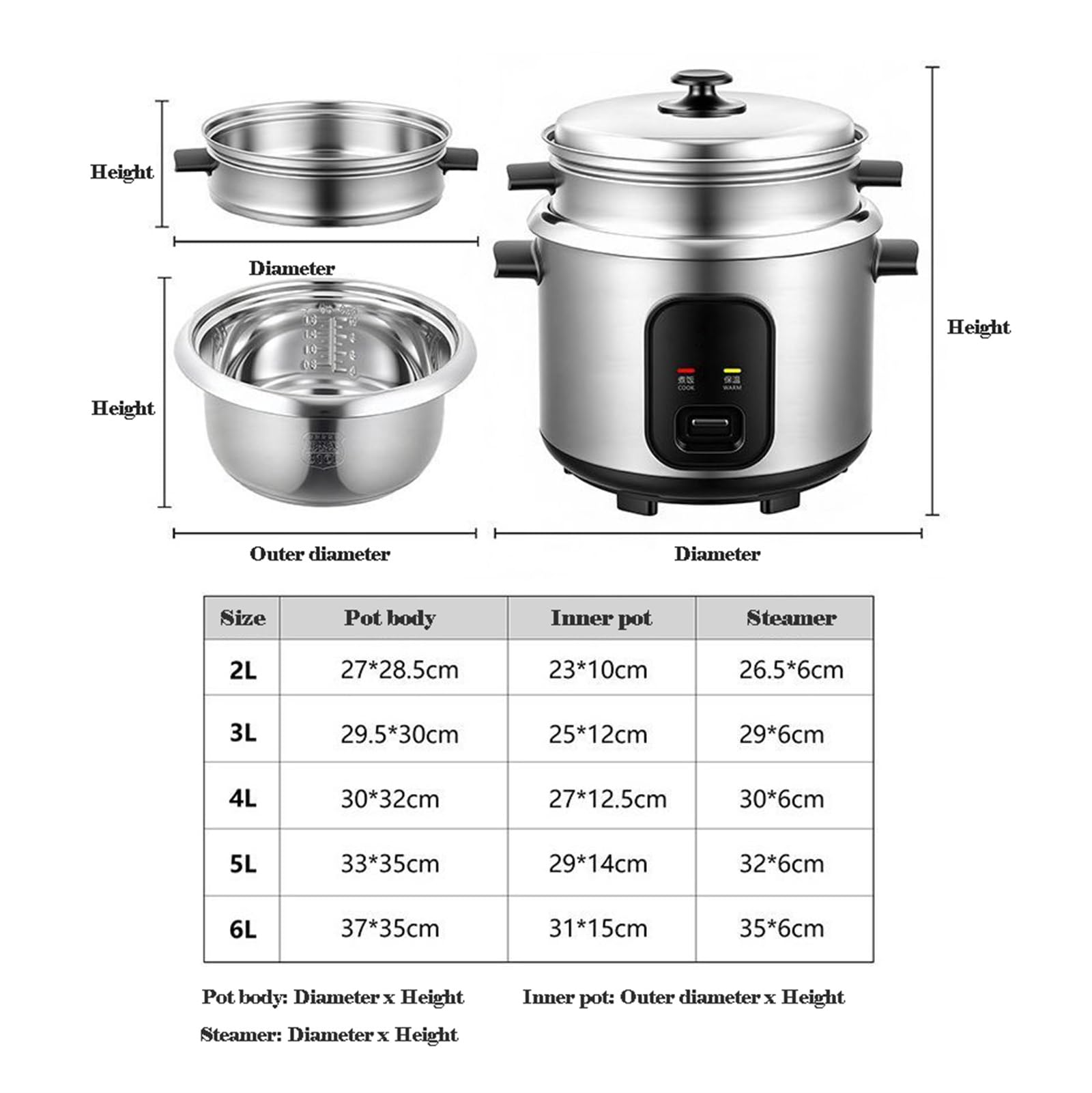 Cuociriso Elettrico In Acciaio Inox Con Vaporiera, Ciotola Interna Antiaderente, Funzioni Di Cottura/caldo, Misurino Incluso(2L)