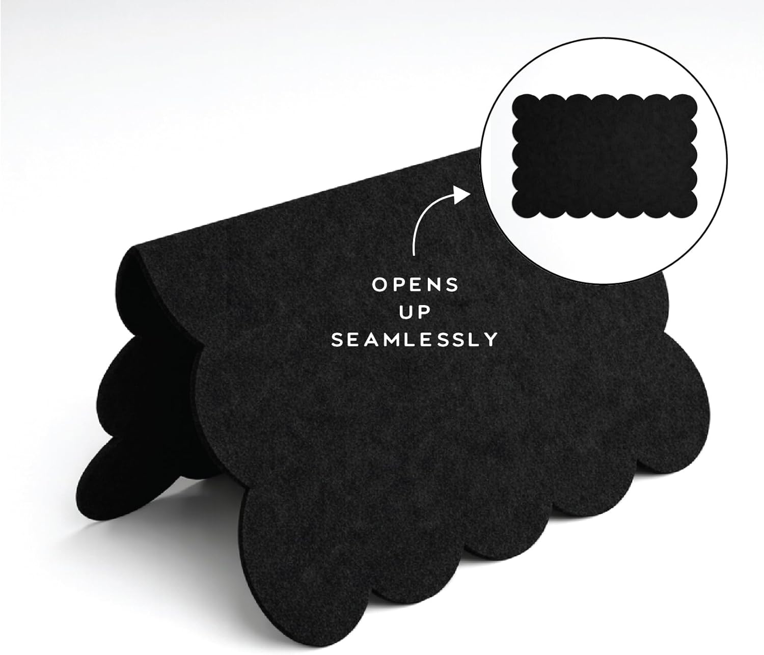 Orelle Scalloped Felt Bulletin Board | 23 X 15” | Foldable Peel and Stick Felt Board for Wall | Alternative Cork Board for Office, Message Board, Kids Art Display | Black