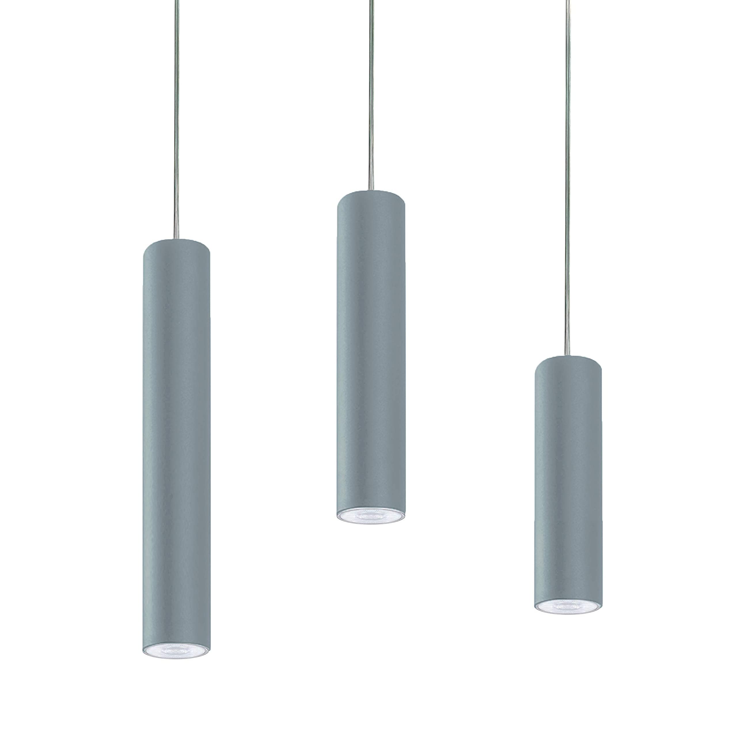 L+ Lampa wisząca „GU10” – cylindryczna, metalowa – wysokość H40cm – regulowany przewód 120 cm – Made in Italy – nowoczesna lampa punktowa do kuchni i salonu (Szary)